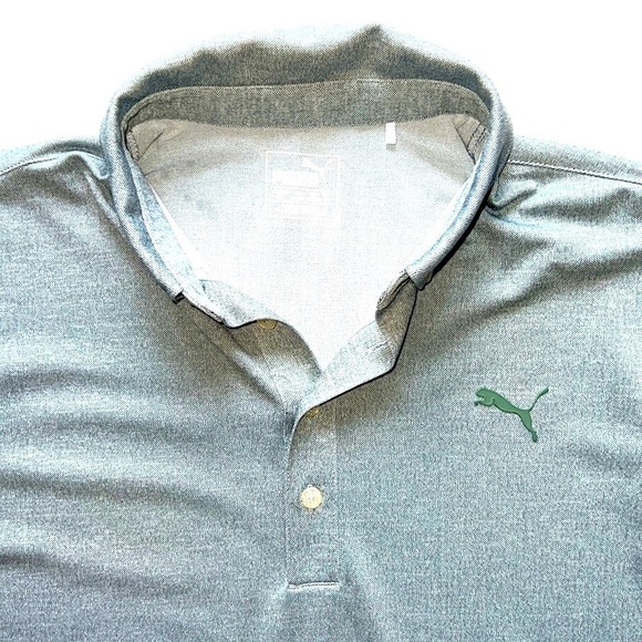 Puma Light Gray Button Collar Short Sleeve Golf  Polo Shirt Size S - Picture 3 of 6